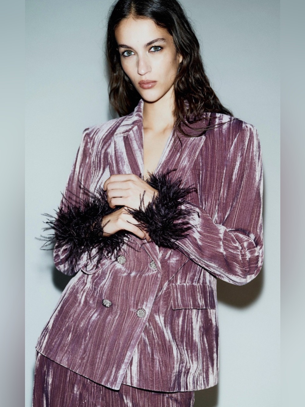 Zara Limited Edition Velvet Feather Blazer Small Mauve